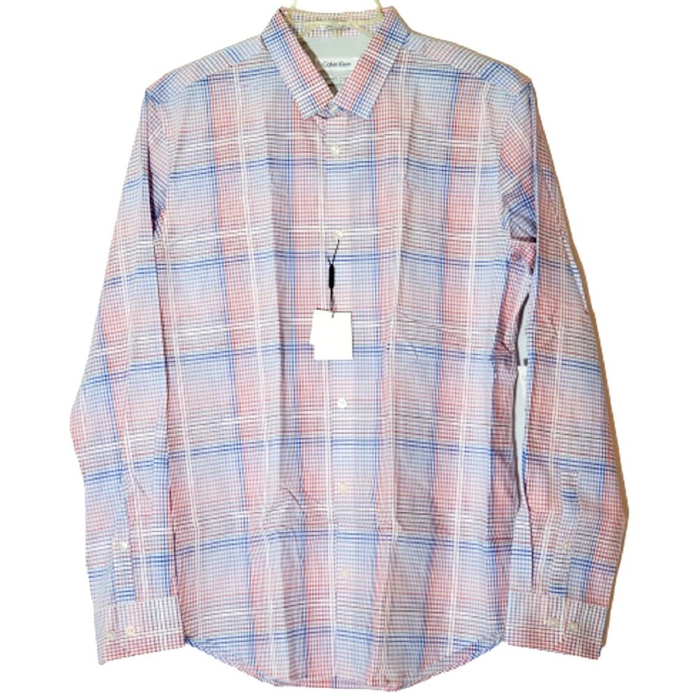 Calvin Klein Infinite Cool Men Shirt Plaid Long Sleeve Multi Color L-XL Non-Iron
